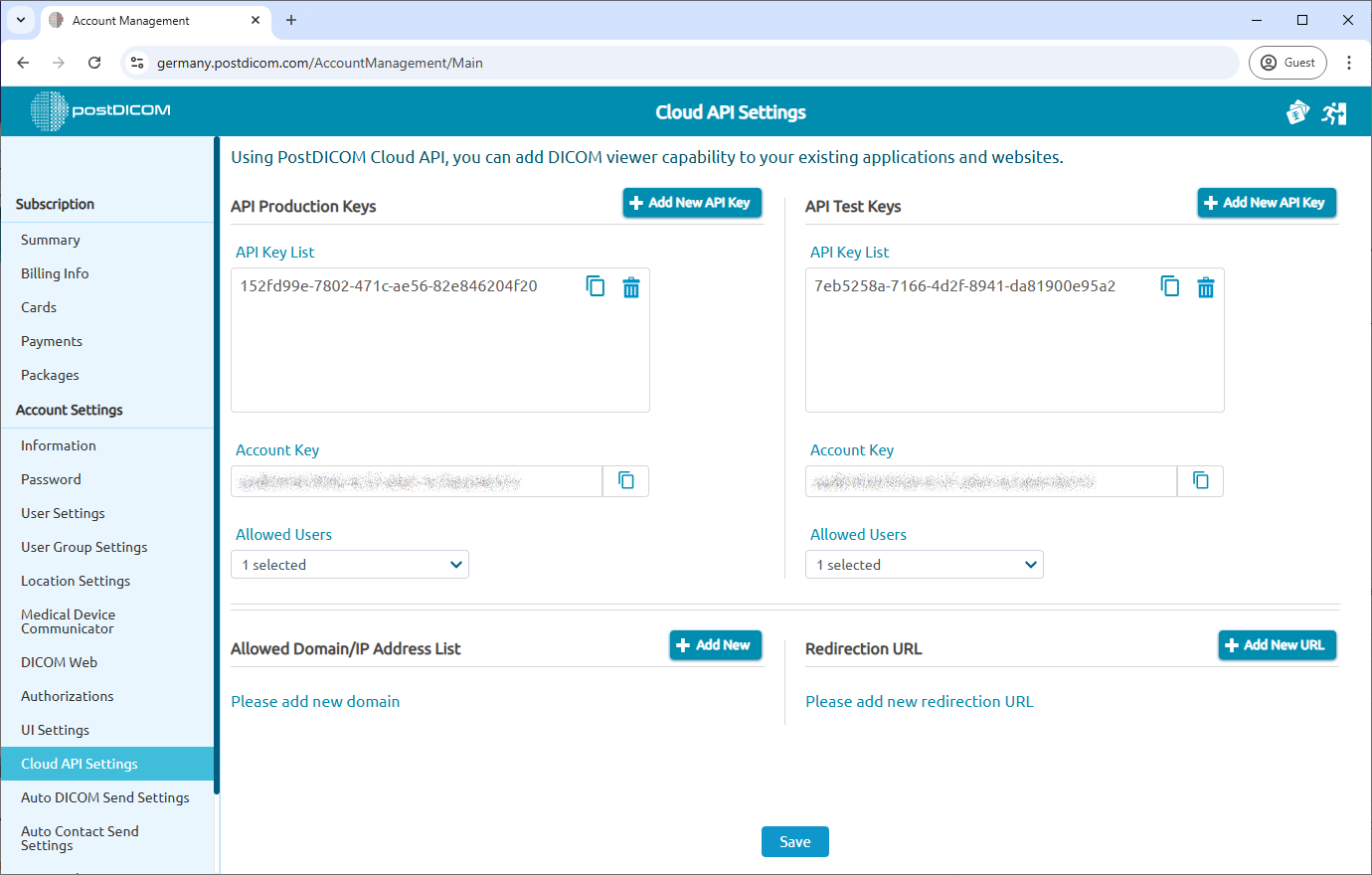 Cloud API Settings