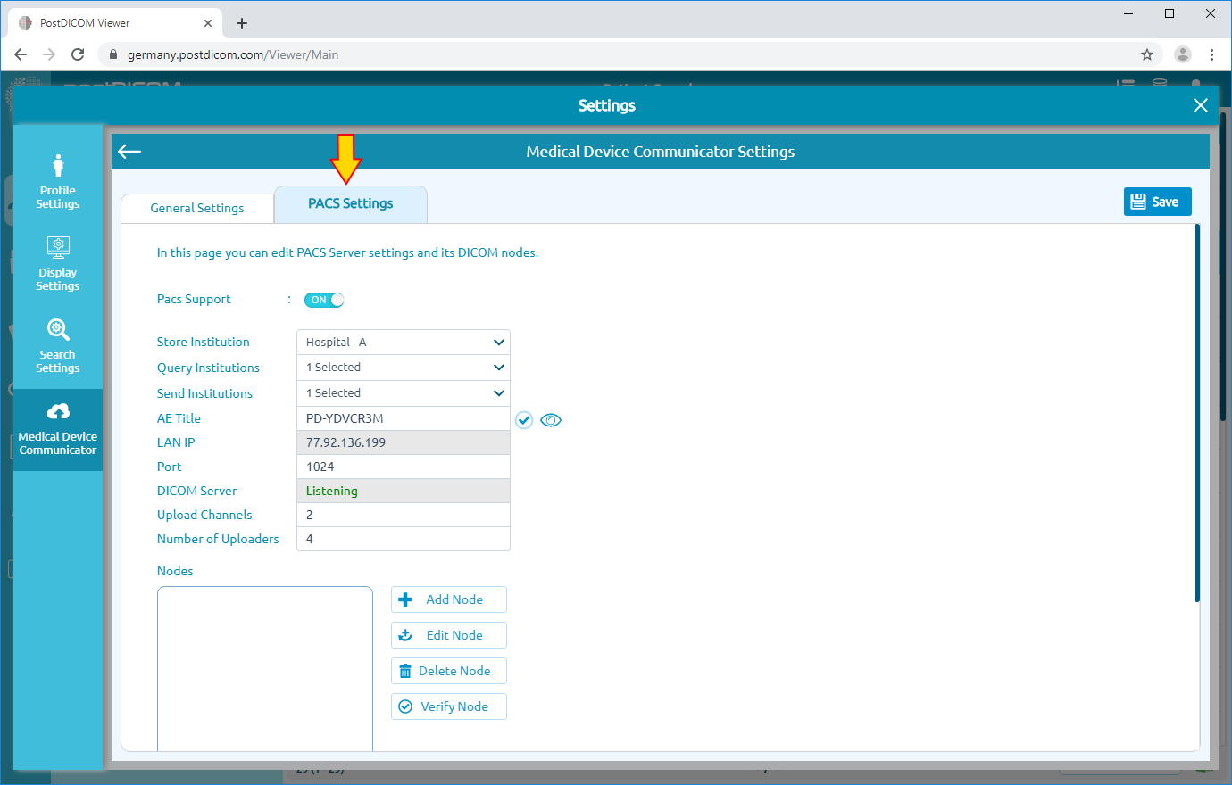 Editing Proxy Pacs Server Settings