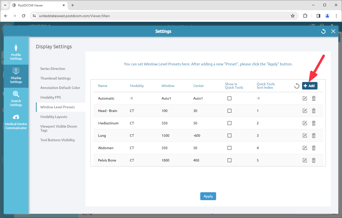 Managing Window Level Presets