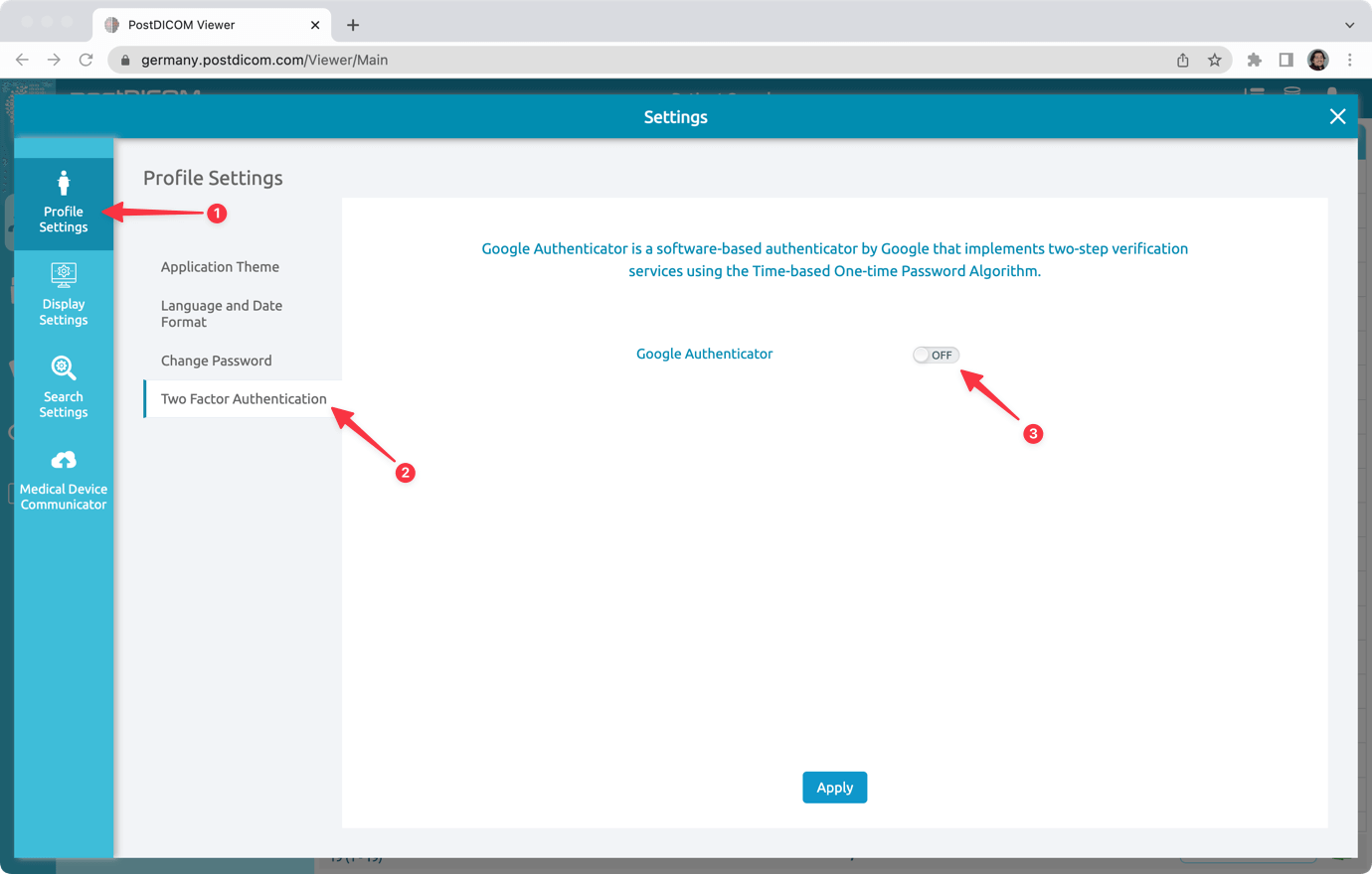 Setting up two factor authentication (2FA)