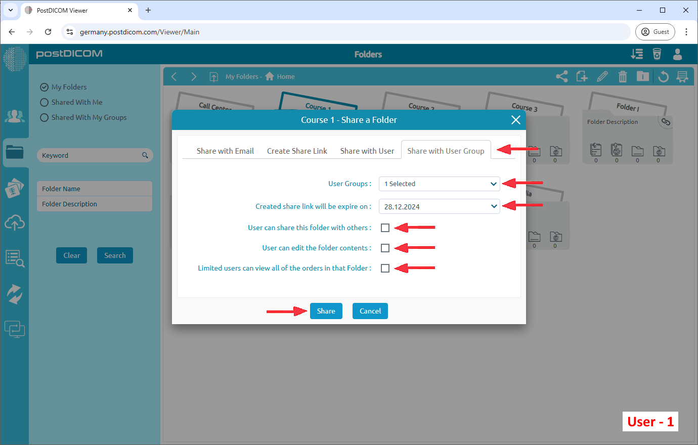 Sharing PostDICOM Folders with User Groups