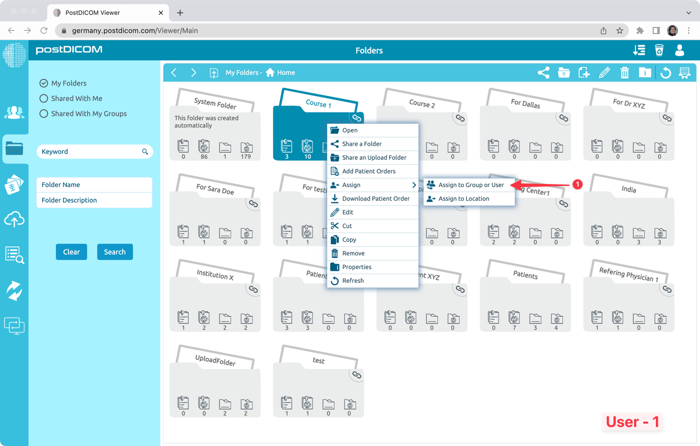 Sharing PostDICOM Folders with User Groups