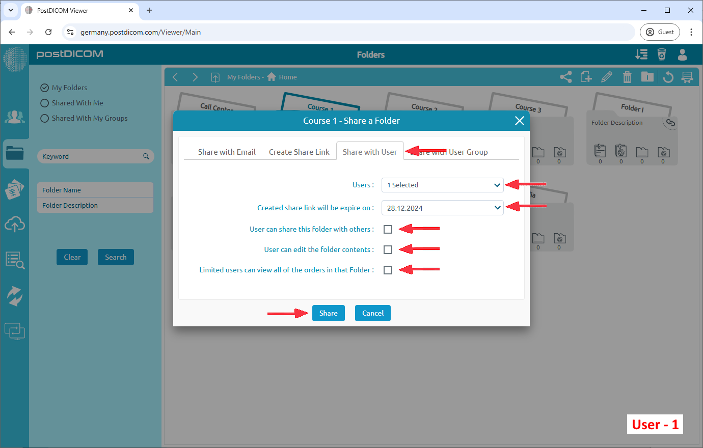 Sharing PostDICOM Folders with Users